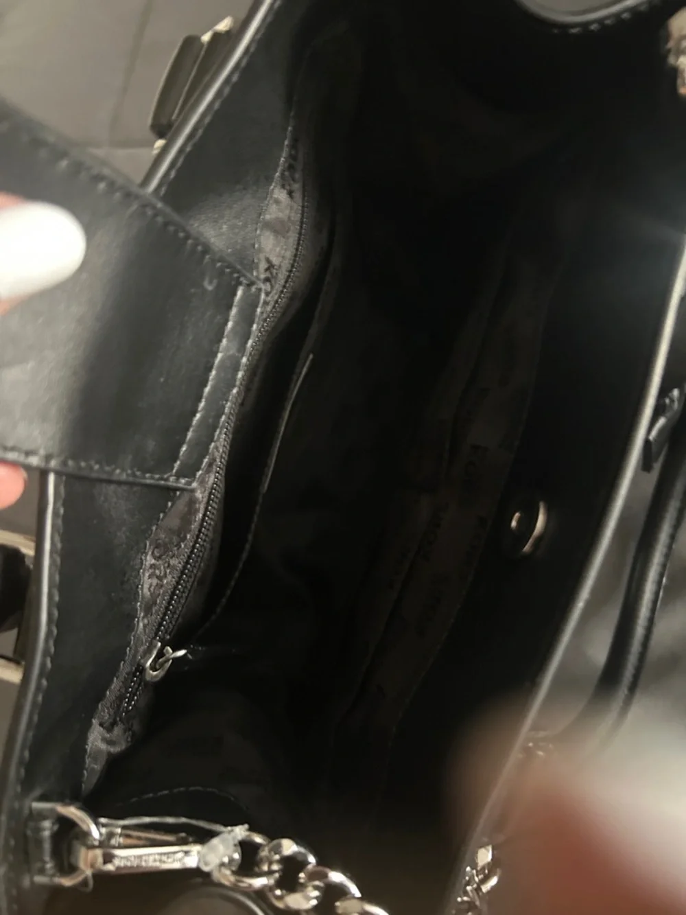 Michael Kors Black and Gray MK Signature Satchel with Chain Strap - Picture 2 of 3